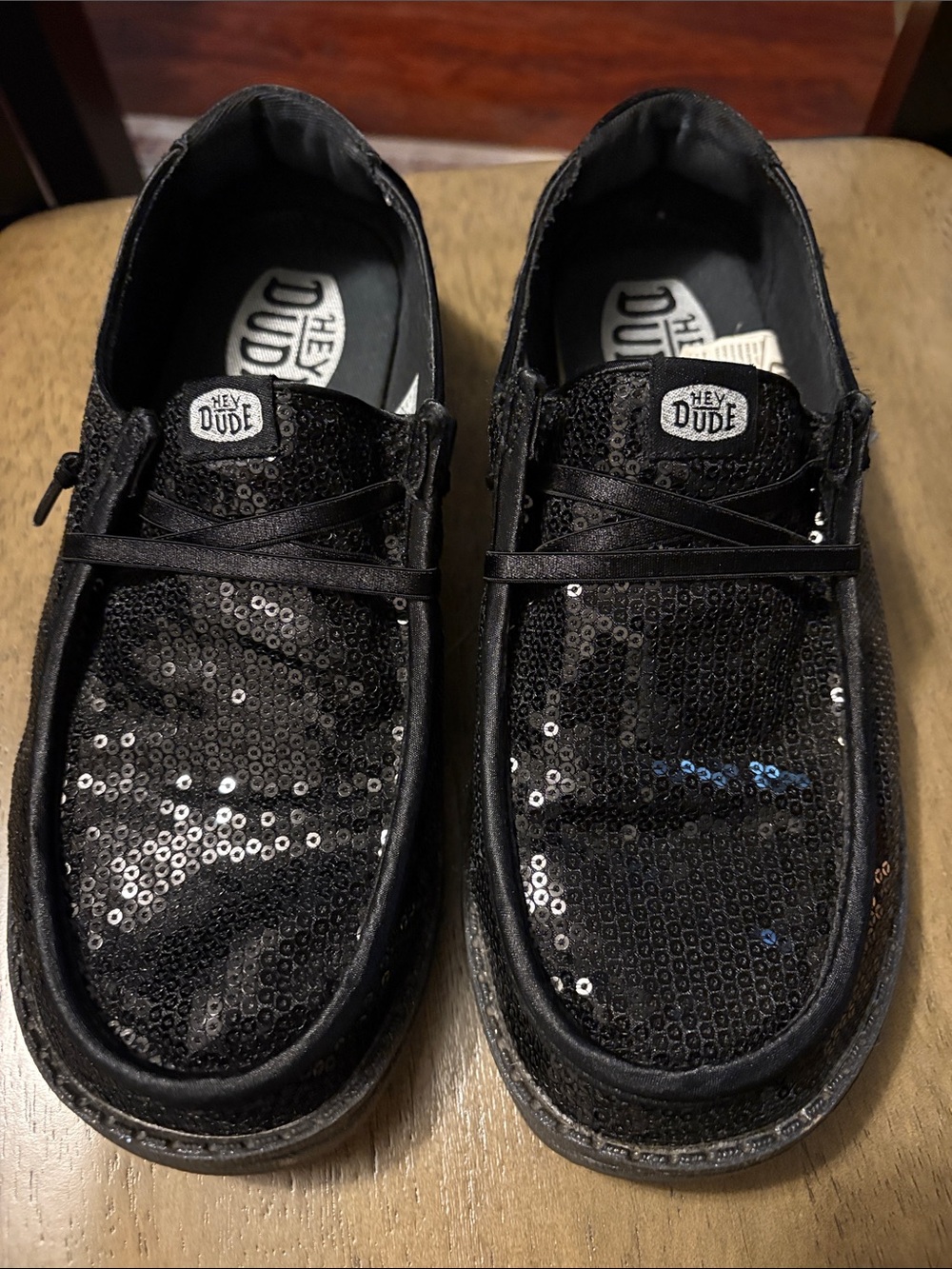 Hey Dude Women’s Black Sequin Slip-On Moccasins
